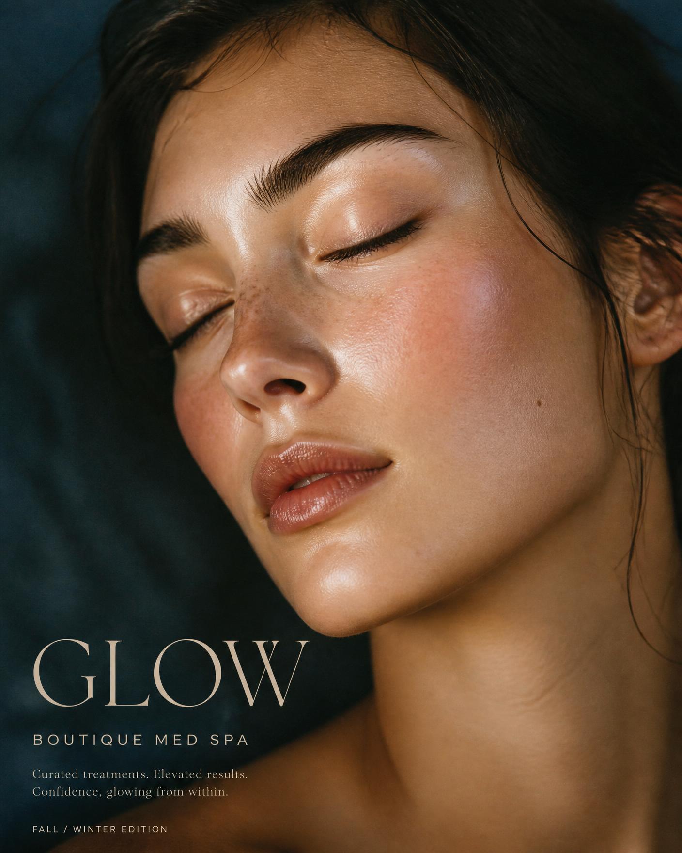 Serene close-up of a woman with glowing skin